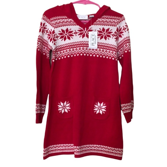 Children’s Place Christmas Holiday Hooded Sweater Dress Tunic